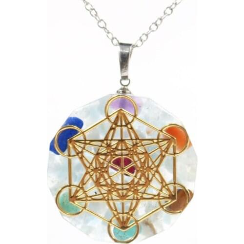 FYSL Light Yellow Gold Color Fluorite Stone and Resin Lucky Star Pendant Orgone Energy Necklace Rose Pink Quartz Jewelry