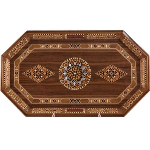 Medium Size Tea and Coffee Serving Tray Decorative Wood, Handmade Rustic Kitchen Decor, Handleless - Ancient Motifs