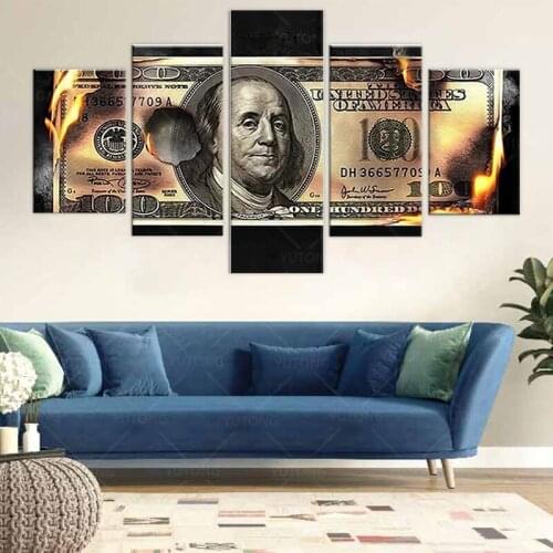Burning Dollar Modern Art Canvas Inspirational Posters And Prints Creative 100 Dollars Picture Living Room Wall Decor Painting