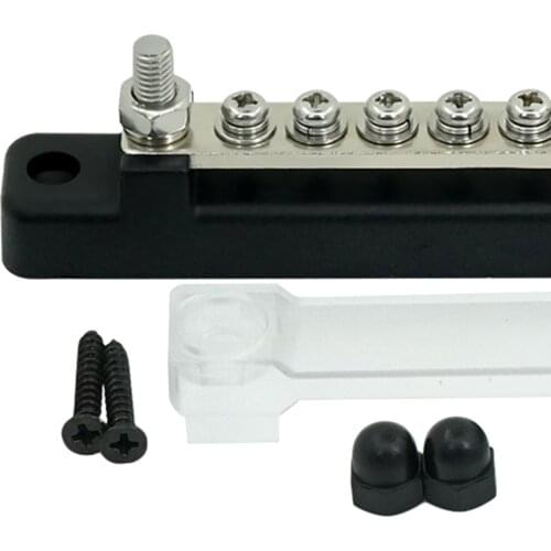 6 Terminal Bus Bar Kit Cover Single Row Ground Distribution Block, Wire Organization