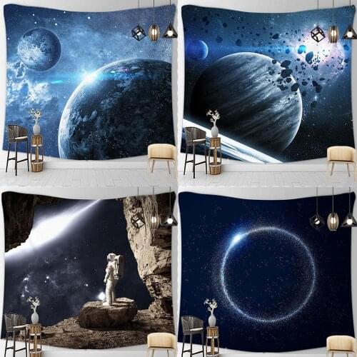 Space Comic Cartoon Starry Sky Night Flicker Constellation Moon Nebula Hanging Trippy Tapestry Wall Decor Bed Living Room Dorm