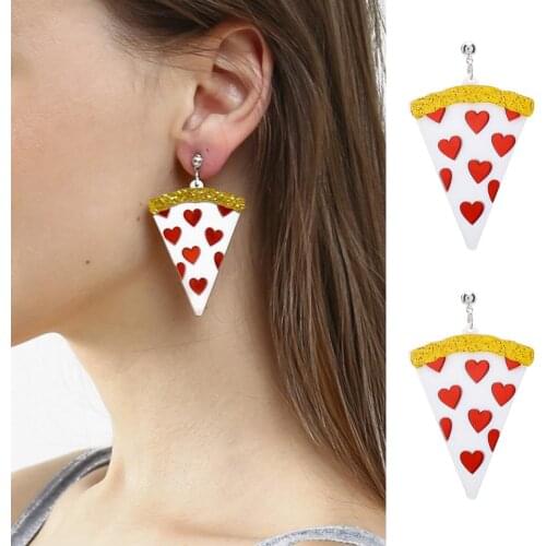 Fashion Women Red Heart Triangle Pizza Slice Sequins Drop Stud Earrings Jewelry boho