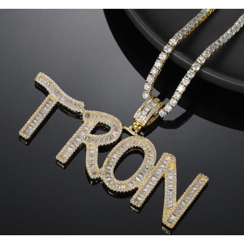 Custom Name Iced Out Tennis Chain Letters Pendants Necklaces Mens Charms Crystal Pendant Necklace For Men Hip Hop Jewelry Gift