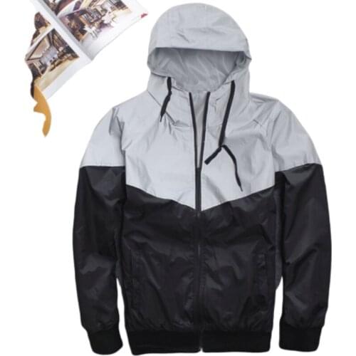 Mens Spring and Autumn Fashion Reflective Windproof Jacket Tide Haha Fluorescent Night Run Sports Jacket Couple Hooded Jacket