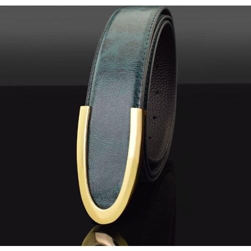 Green luxury genuine leather men women belts The latest quality of the best C buckle fashion ladies