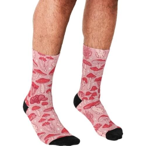 Socks Men harajuku Deadly Mushrooms Red on Pink Socks Printed Happy hip hop Men Socks Novelty Skateboard Crew Casual Crazy Socks