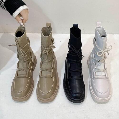 New fashion womens winter boots lace up simple ankle boots thick heel thick-soled womens shoes casual autumn and winter