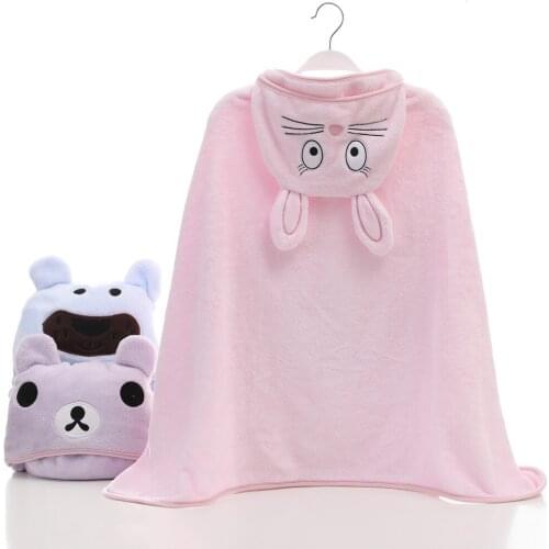 0-6 years absorbent polyester blue bear pink bunny super soft kids cape baby cloak baby bath towel child washcloth baby blanket