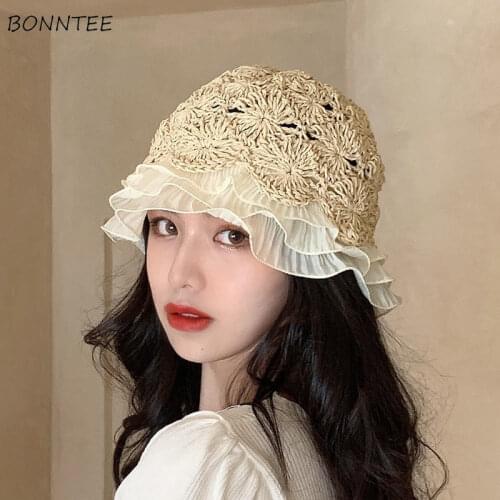 Bucket Hats Women French Style Elegant 4 Colors Spring Patchwork Caps Ladies Lovely Trendy All-match Sweet Girls Vintage Female