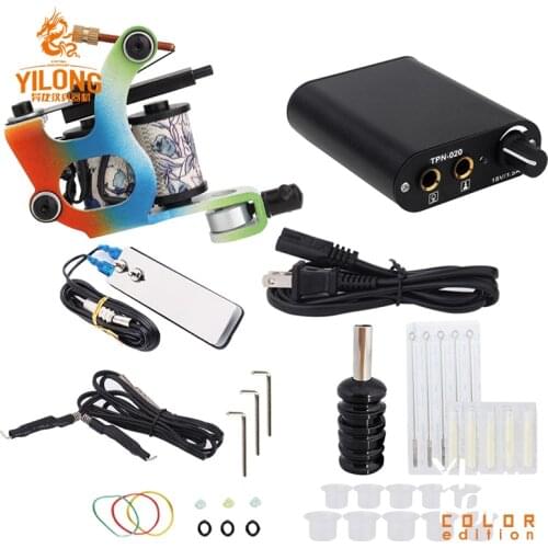 Complete Tattoo Machine Kit Set 1 Coils Guns Black Pigment Sets Power Tattoo Beginner Grips Kits Permanent Makeup