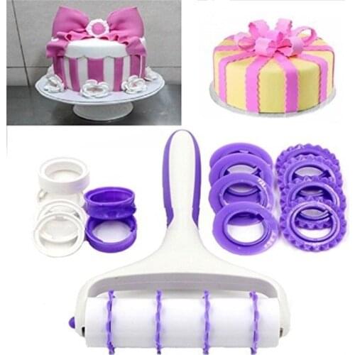 Fondant Strip Ribbon Cutter Sugarcraft Tool Cake Rolling Pin Embosser Rolled Set DIY