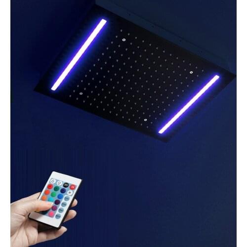Rectangle Colorful LED Light Shower Head Black Rainfall Showerheads Bathroom 304 SUS Shower Heads Ceiling Mounted