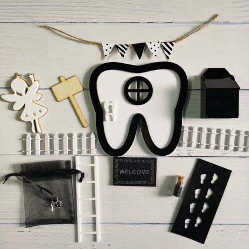 Hand Made pink Arch Fairy door Acrylic gift for boys miniature magic fairies tooth fairy door Set Black Teeth shape Printer