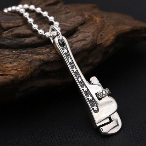 S925 Sterling Silver Jewelry Creative American Tool Adjustable Wrench Pendant Men Women Retro Thai Silver Pendant