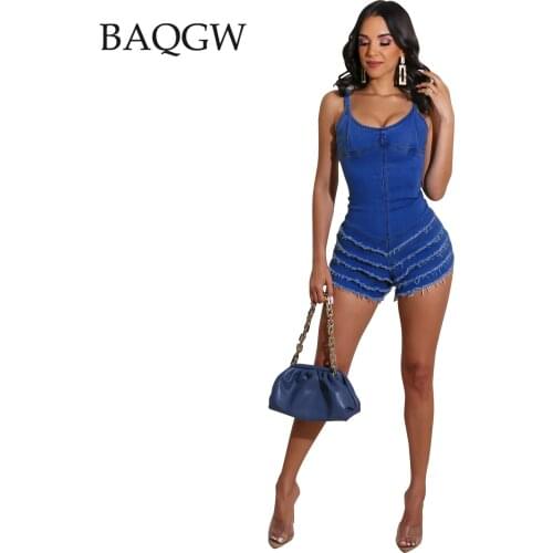 Sexy Sleeveless Denim Playsuit Women Streetwear Blue Black Jeans Bodycon Shorts Jumpsuit 2021 Women Summer Clothes Slim Overalls