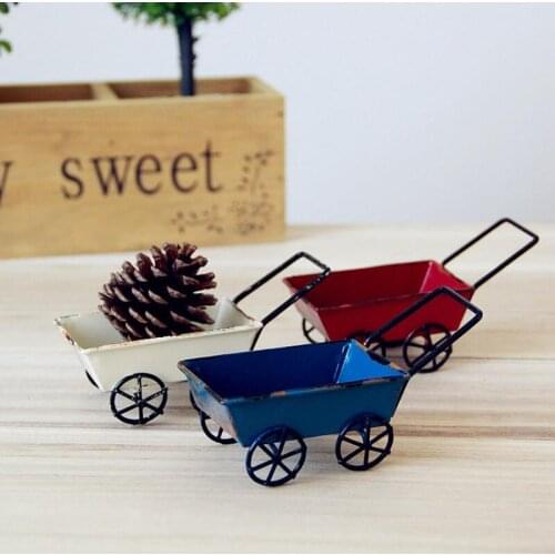 Garden Craft Home Decoration Vintage Wrought Iron Trolleys Miniature Fairy Handmade Carts LX2531