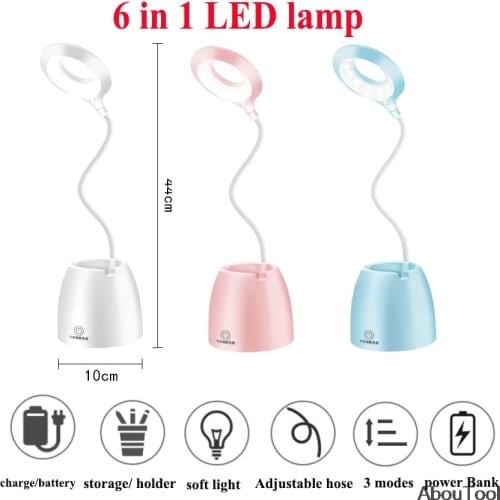 6 in 1 Table Lamp Leds USB Touch Night Light Stepless Dimming Desk Light Eye Protection Multi-Function Bracket Pen Holder Light