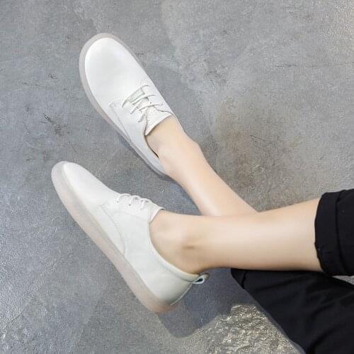 Tilocow Oxfords Women’s Spring Genuine Leather Footwear Autumn Lace-Up Ballerinas Shoes For Women Cross-tied Solid Sneakers 2020