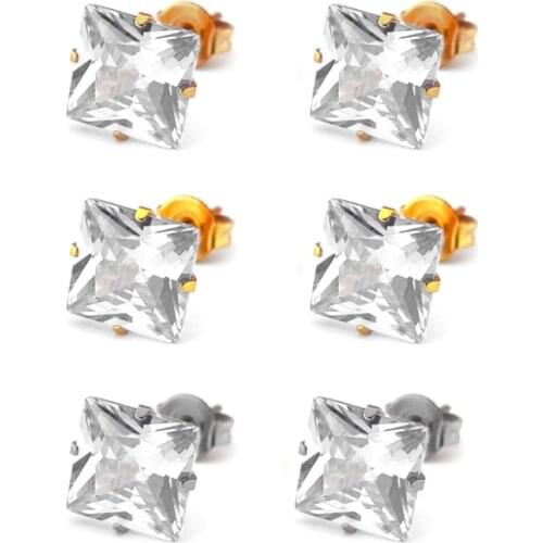 Uelf Cute Female Small Earrings Crystal Stone Fashion Silver Wedding Earrings Stainless Steel Stud Earrings For Women