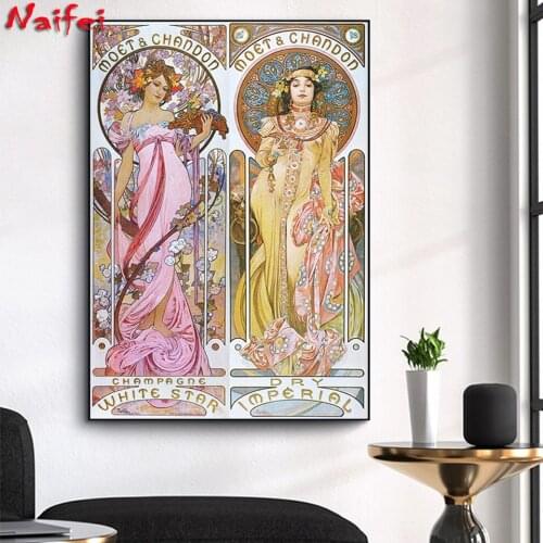 Alphonse Mucha Vintage Full Round Square Drill DIY Diamond Painting Western Beauty Embroidery Cross Stitch 5D Rhinestone Decor
