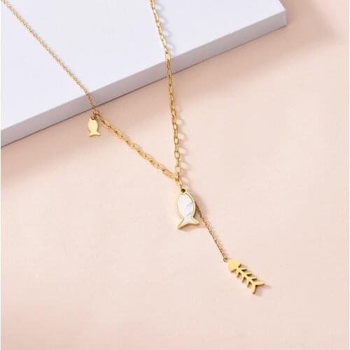 YAOLOGE 316L Stainless Steel 2021 Gold Color Fish Necklaces Enamel Chain Choker Pendants For Women Gift Fashion Party Jewelry