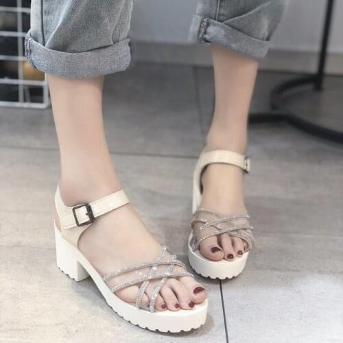Women Summer Sandals Platform Fashion 6cm Heel Wedges Shoes 2021 New Fashion Sandals Buckle Diamond Decoration Sandals Size32-35