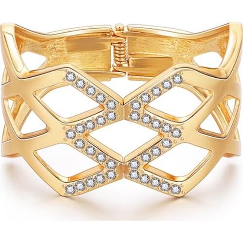 Womens Bracelet Gold Color Chunky Bracelets Wholesale Braslet Hollow Alloy Bracelet For Women Wide Jewelry Female Gift