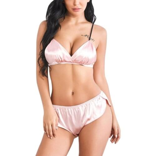 Women Sexy Solid Color Pajamas Set Summer Sling Bikini Lingerie Translucent Ice Silk Lace Stitching Home Clothing Set