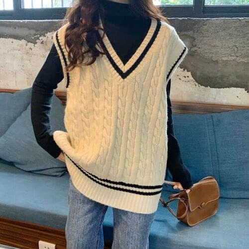 Women Oversized Knit Sweater Vest Pullover V-necked Sleeveless Jumper Outwear Fall Winter Clothing Female Causual Streetwear