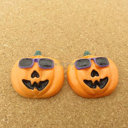 1pcs/lot resin flat back Halloween pumpkin with glass 19mm Cabochons Hair Bow Center DIY Christmas decration C115-10