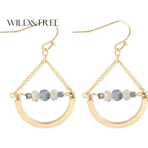 2017 New Arrival Semicircle Drop Earrings Geometric Shape Earring for Women Fresh Style Glass Beads Dangle Earrings Jewelry Gift