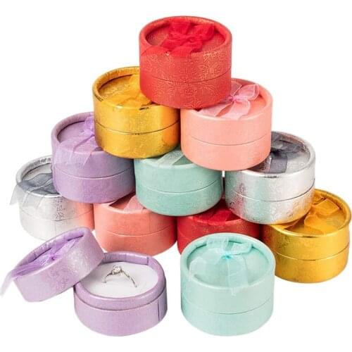 24pcs Cardboard Ring Boxes Jewelry Packaging Display Gifts Box Flat Round 5.5x3.5cm