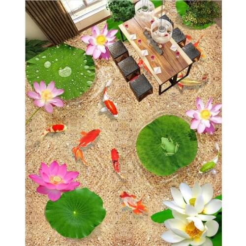 3D stereoscopic lotus fish sand floor Videos Custom Photo self-adhesive 3D floor PVC waterproof floor Wallpaper floor mural