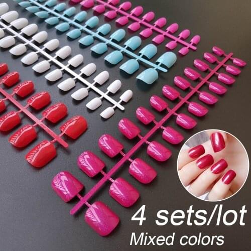 4 Sets/lot Mixed Colors False Nail Tips Short Full Cover Square Fake Nails Comfortable Multicolor Press On Nails Nail DIY