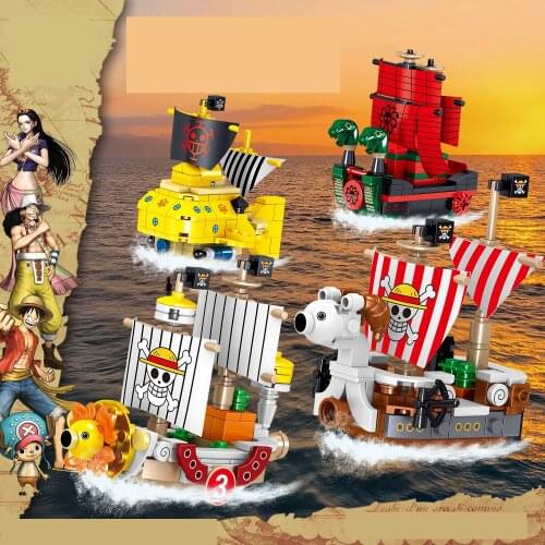 4 Style One Piece Anime Character Cartoon Ship Model Assembled Building Blocks Action Figure Doll Child Toy Christmas Gift