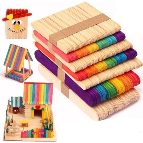 50Pcs DIY Colorful Wooden Stick Popsicle Ice Cream Sticks Color Hand Crafts Art Creative Educational Toys For Children Kids Baby