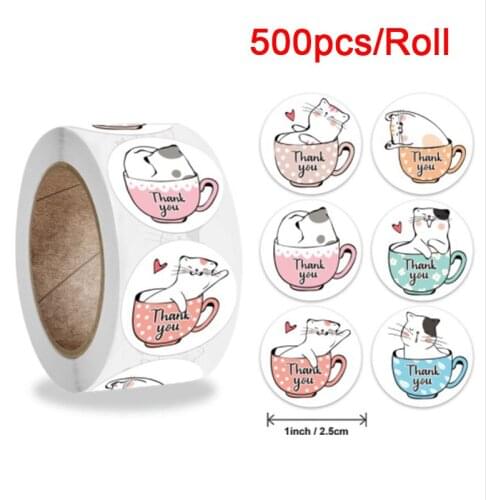 500pcs Cat Thank You Stickers Round Adhesive seal Labels for Gift Decoration