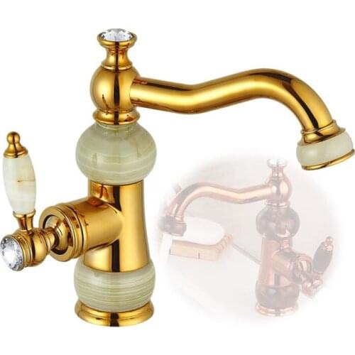 7 Colors Brass and Jade Material Deck Mounted Cold & Hot Water of Jade Tap