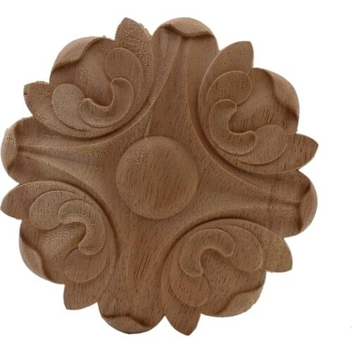 VZLX Antique Decorative Wood Appliques For Furniture Decor Cabinet Door Irregular Wooden Mouldings Flower Carving Figurine