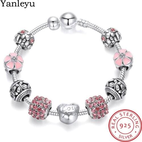 Yanleyu 4 Colors DIY Bracelet Bangle for Women Jewelry Real 925 Sterling Silver Crystal Beads Charms Bracelet Hot Sale PB037