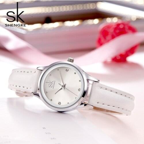 Shengke Fashion Leather Watches Women Small Round Dial Female Quartz Watch Montre Femme 2019 Top Brand Luxury Ladies Watches