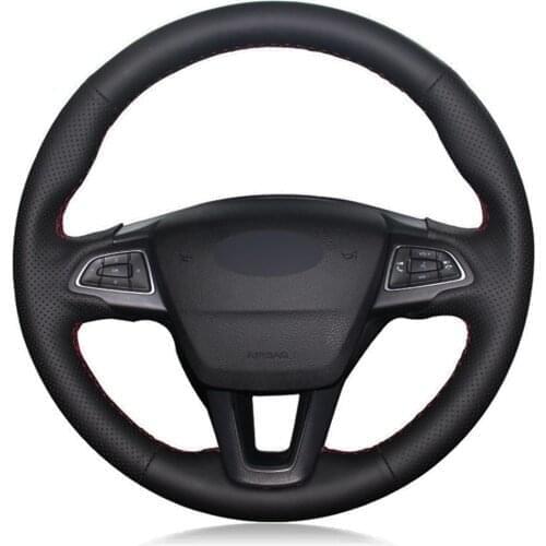 Car Steering Wheel Cover Black Artificial Leather For Ford Focus 3 2015-2018 Kuga 2016-2019 Escape C-MAX Ecosport 2018-2019