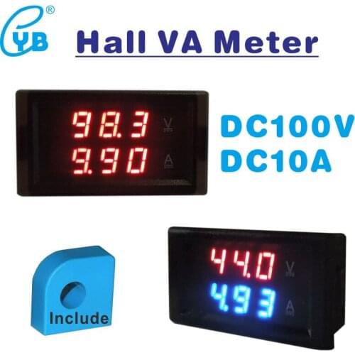 DC 10A LED Digital Hall Sensor Transformer DC Voltage Ammeter Voltmeter DC 0-100V Voltage Current Meter Volt Amp Panel Meter
