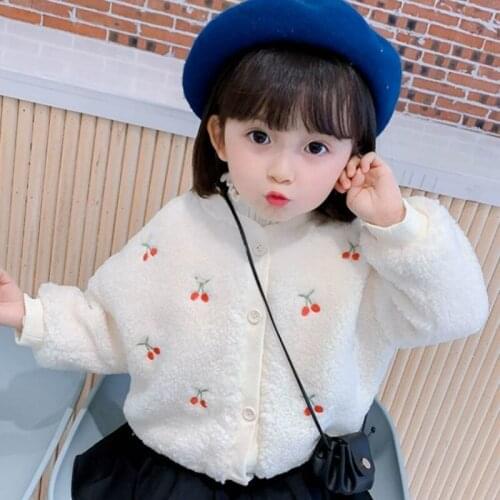 Kids Jackets for Girls Winter Clothes Foreign-style Baby Plus Velvet Padded Cardigan Lamb Wool Sweater Baby Winter Clothes Coats