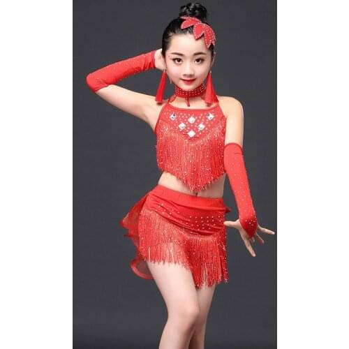 New SequinTassel Children Latin Dance Costumes Children Girls Latin Dance skirt Show Performance Competition Performance Costume