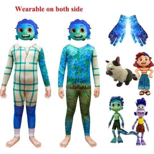 Disney 2021 Kids Cosplay Monster Boys luca Halloween Costume Bodysuit Fancy Set Children Carnival Party Performance Costume