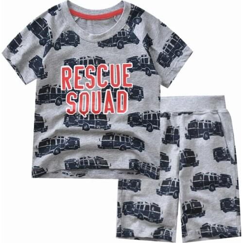 Boys O-neck Short Sleeve Cotton Letters Print and Cartoon Car Print 2PCS Clothing Sets Boys Casual Summer Clothing Suits