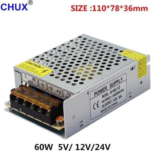 CHUX Switching Power Supply 60W 12V 24V 5V DC 110V/220V AC For Led Strip Power Adapter Source Driver Transformer SMPS 60W