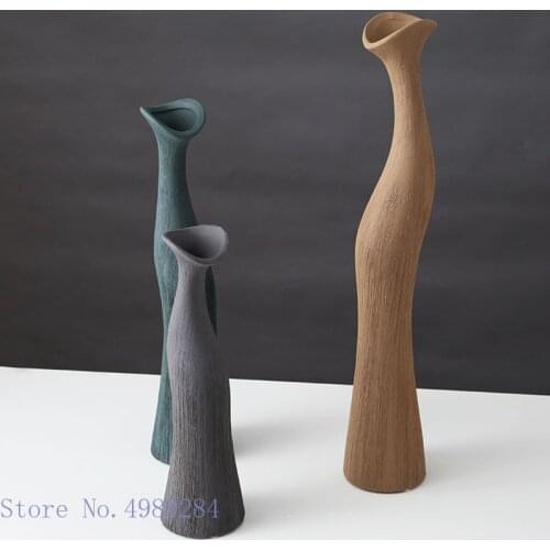 Ceramic Vase Drawing Stripe Irregular Long Neck Flower Arrangement Ceramic Handicraft Ornaments Flower Vase Home Decoration
