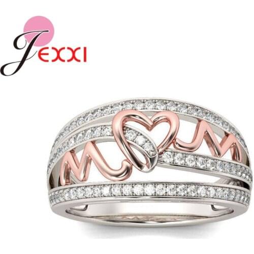 Classic Wedding Band Ring 925 Sterling Silver Clear Crystal Paved Love Mom Style Jewelry for Mothers Day Birthday Gift